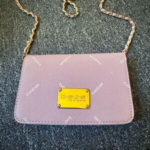 Bebe Mauve Crossbody Bag with Gold Accents